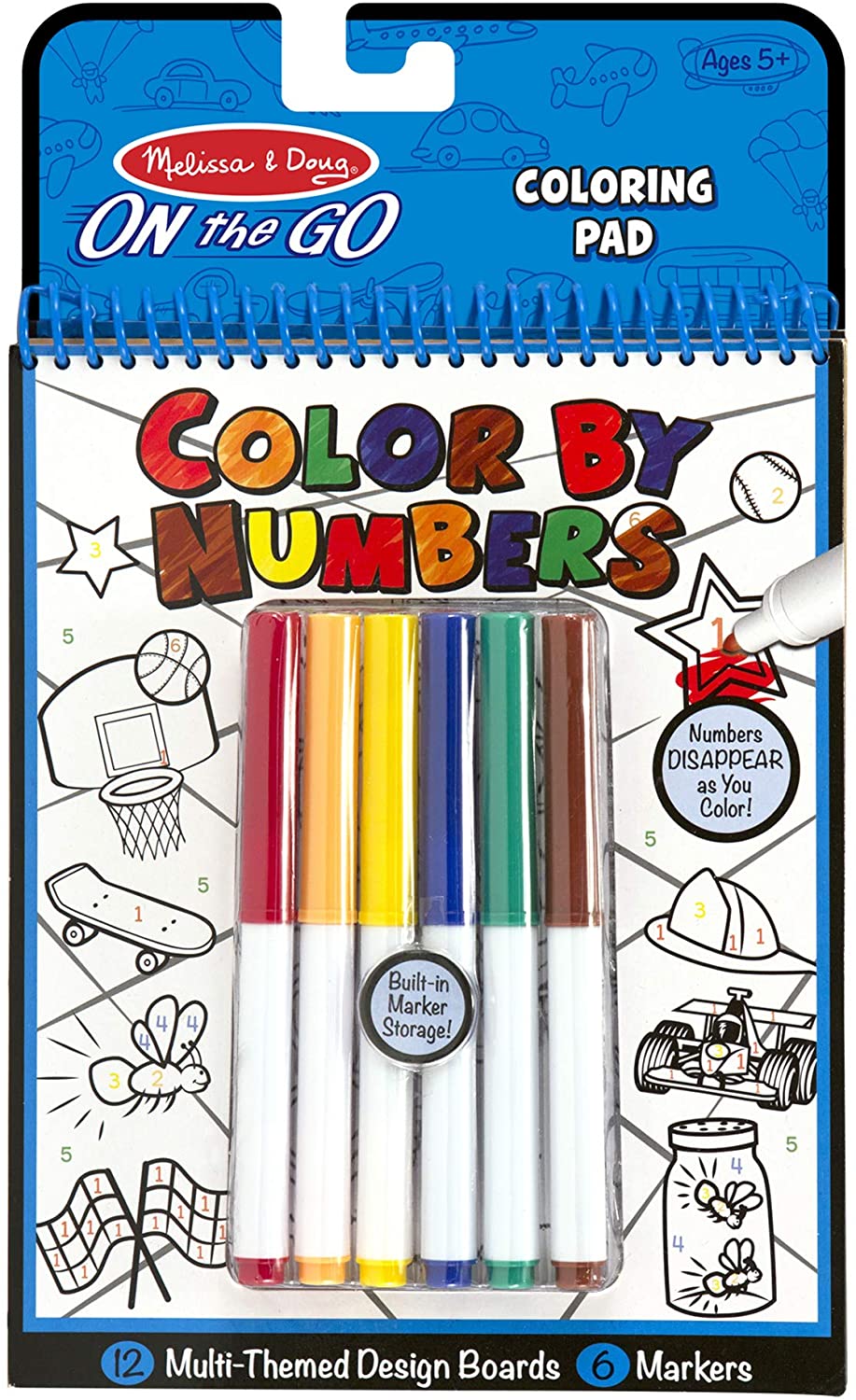 Melissa & Doug On The Go Color By Numbers BLUE Kids' Design Boards: Playtime, Construction, Sports And More